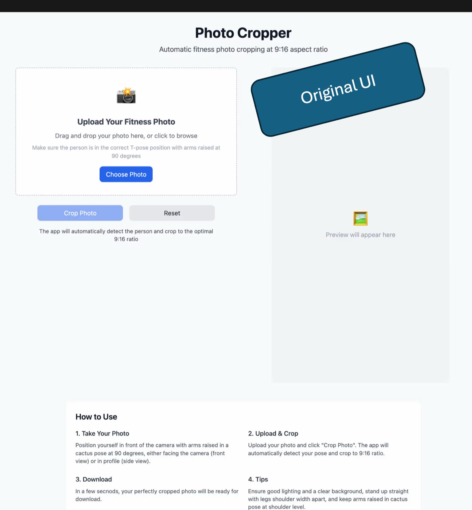 Earlier version of the UI built with Claude Code before Bolt frontend overhaul